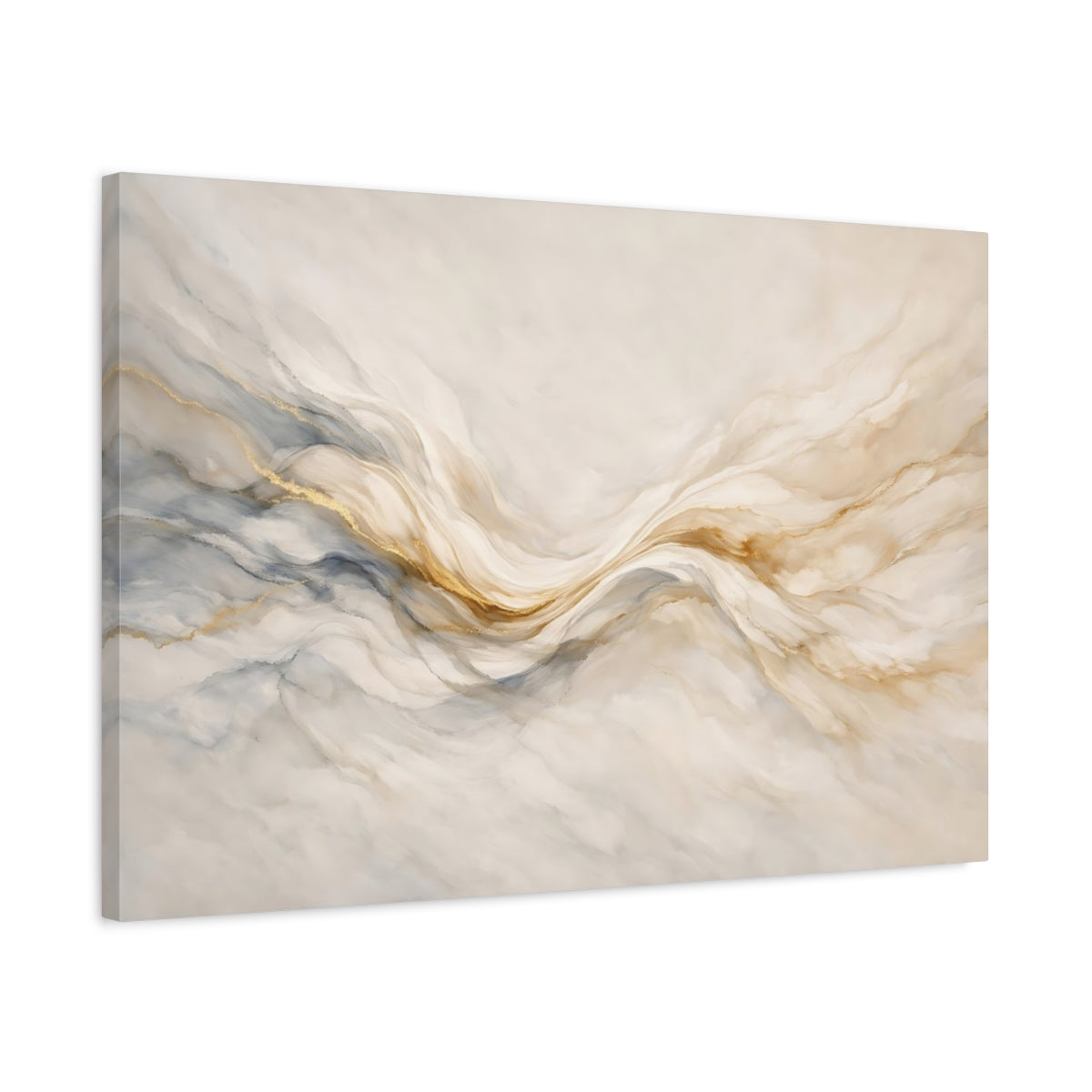 Side Mockup 2. Abstract Fluid Art Cream Gold Grey shown as stretched canvas wall art