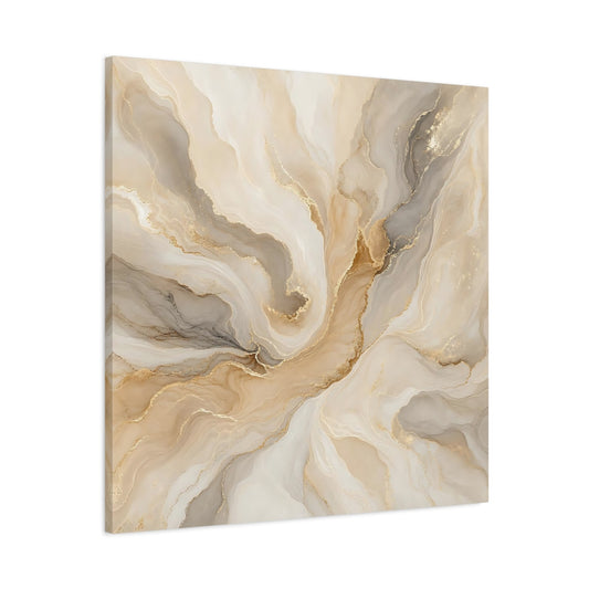 Main Mockup. Abstract Fluid Art Gold And Beige shown as stretched canvas wall art
