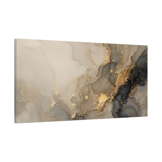 Main Mockup. Abstract Fluid Art Gold And Grey Abstract shown as stretched canvas wall art