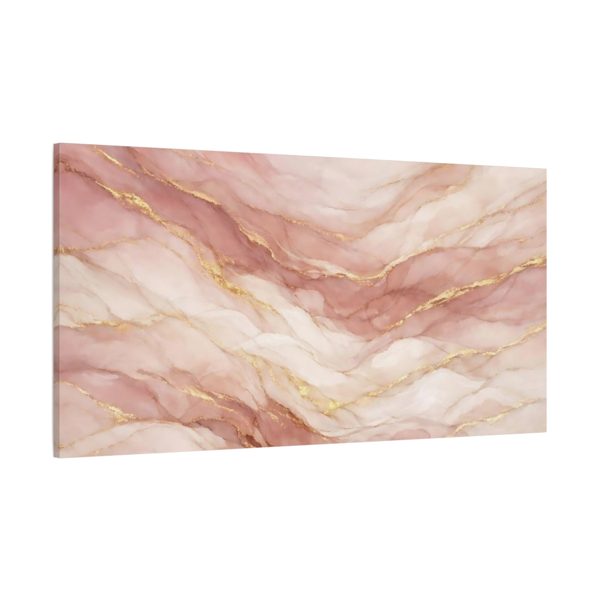 Main Mockup. Abstract Fluid Art Pink And Gold shown as stretched canvas wall art