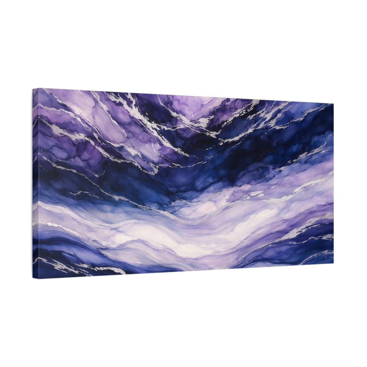 Side Mockup 2. Abstract Fluid Art Purple Blue Abstract shown as stretched canvas wall art