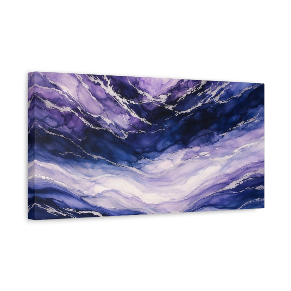 Side Mockup 3. Abstract Fluid Art Purple Blue Abstract shown as stretched canvas wall art
