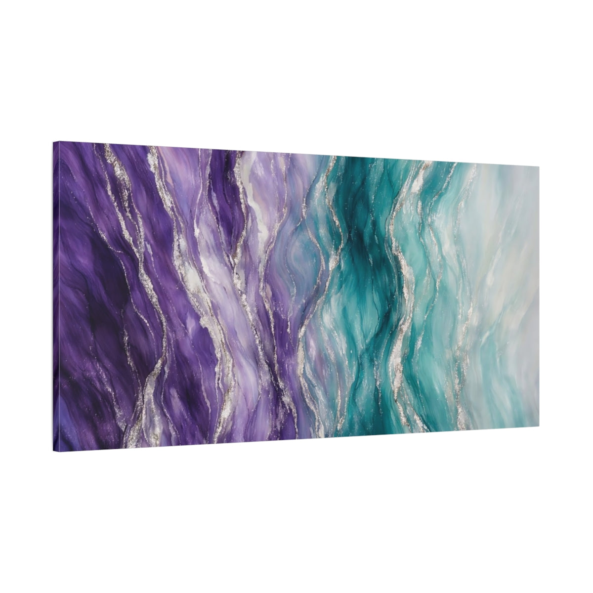 Main Mockup. Abstract Fluid Art Purple Teal Abstract shown as stretched canvas wall art