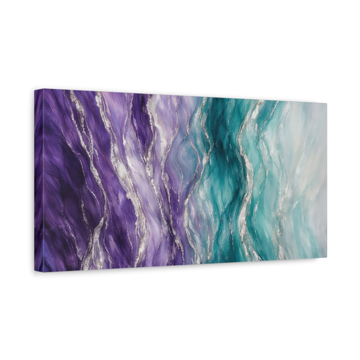 Side Mockup 3. Abstract Fluid Art Purple Teal Abstract shown as stretched canvas wall art