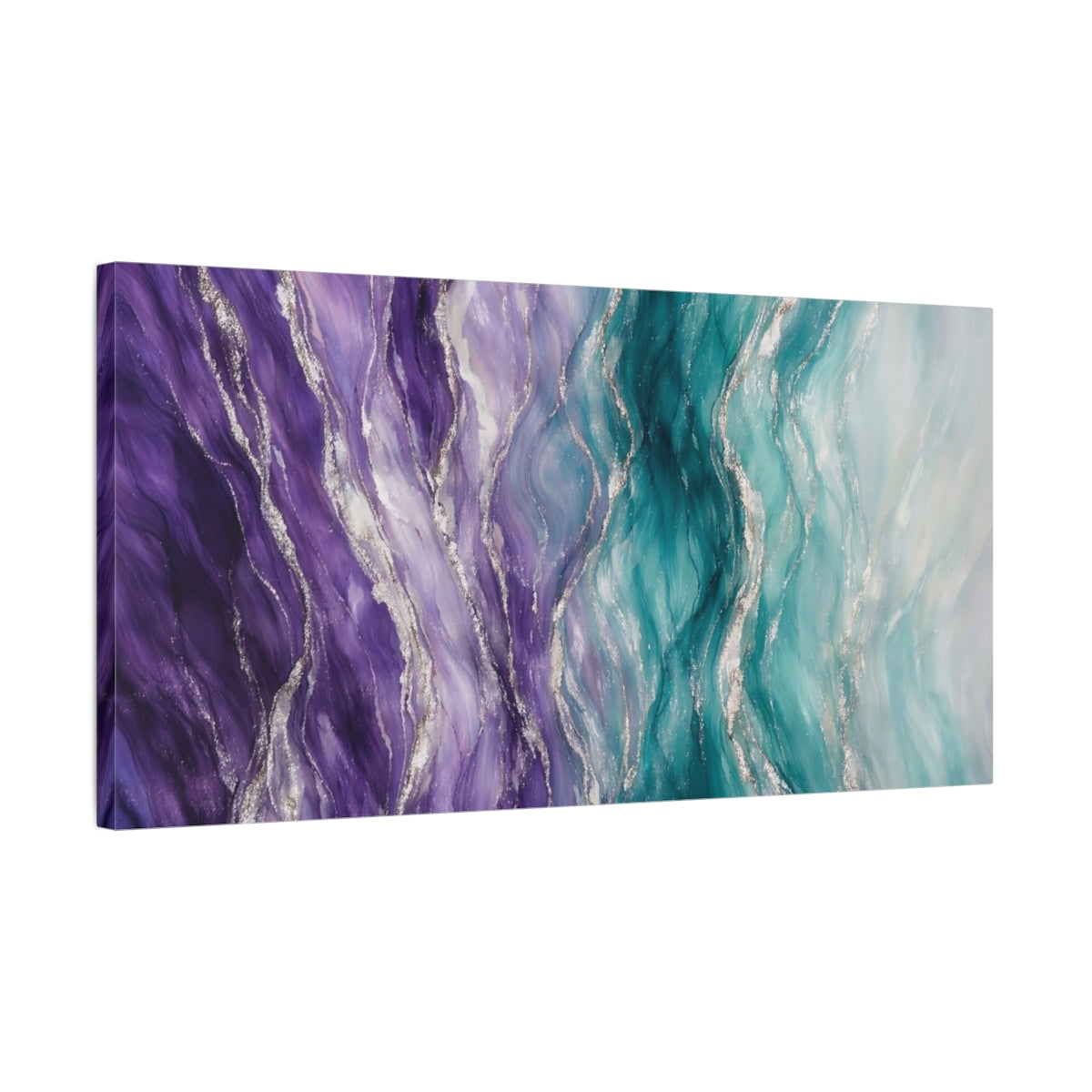 Side Mockup 2. Abstract Fluid Art Purple Teal Abstract shown as stretched canvas wall art