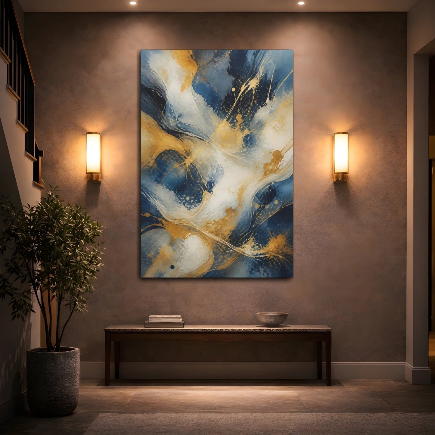 Abstract Fluid Blue And Gold Canvas Print – Decor for Living Room, Above Sofa - YesArtYes