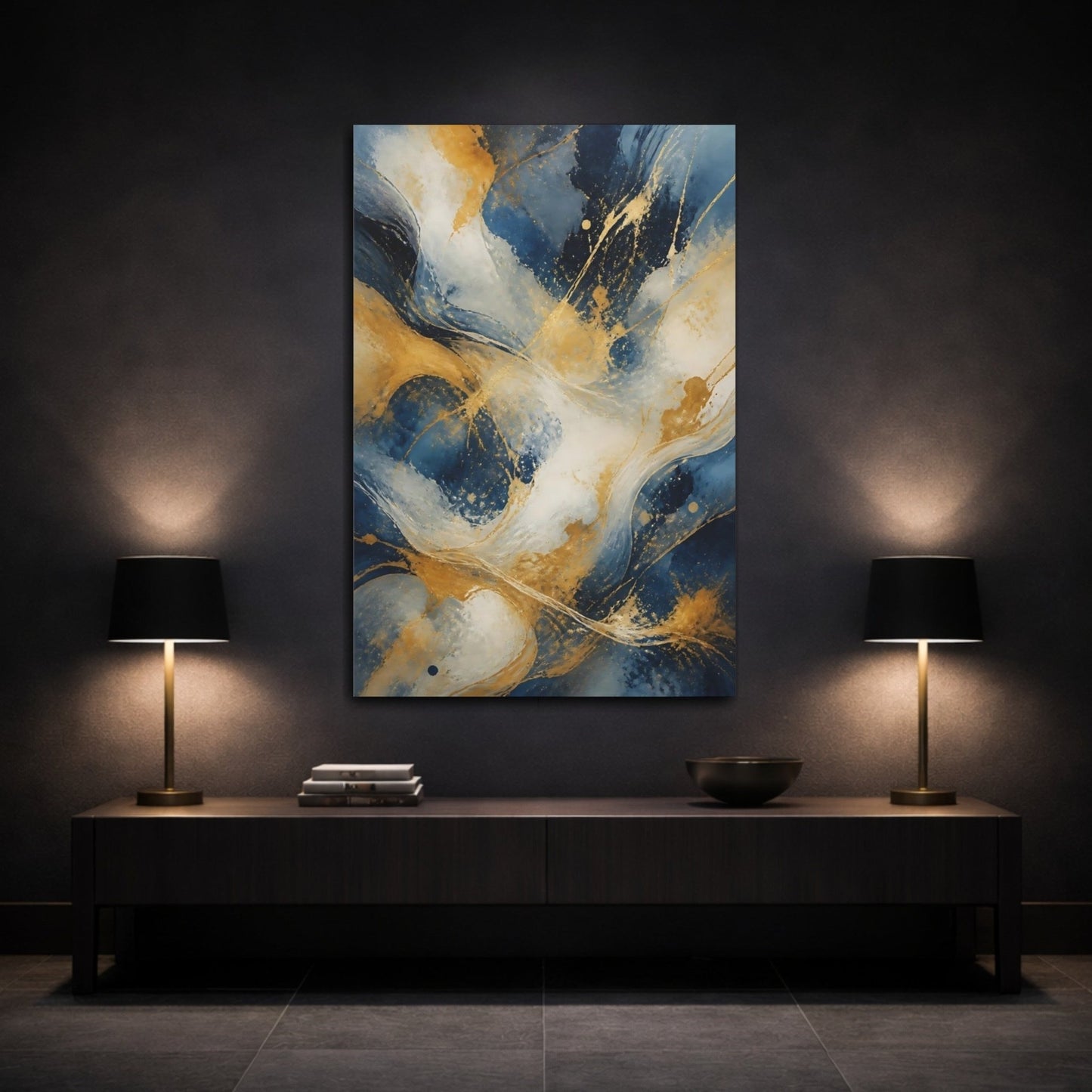 Abstract Fluid Blue And Gold Canvas Print – Decor for Living Room, Above Sofa - YesArtYes