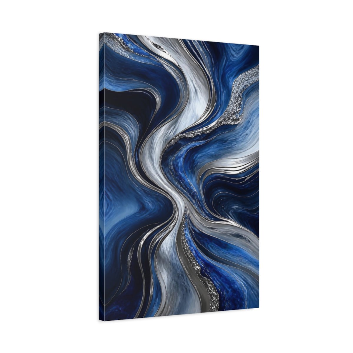 Abstract Fluid Blue Silver Canvas Print – Living Room, Above Console Table, and - YesArtYes