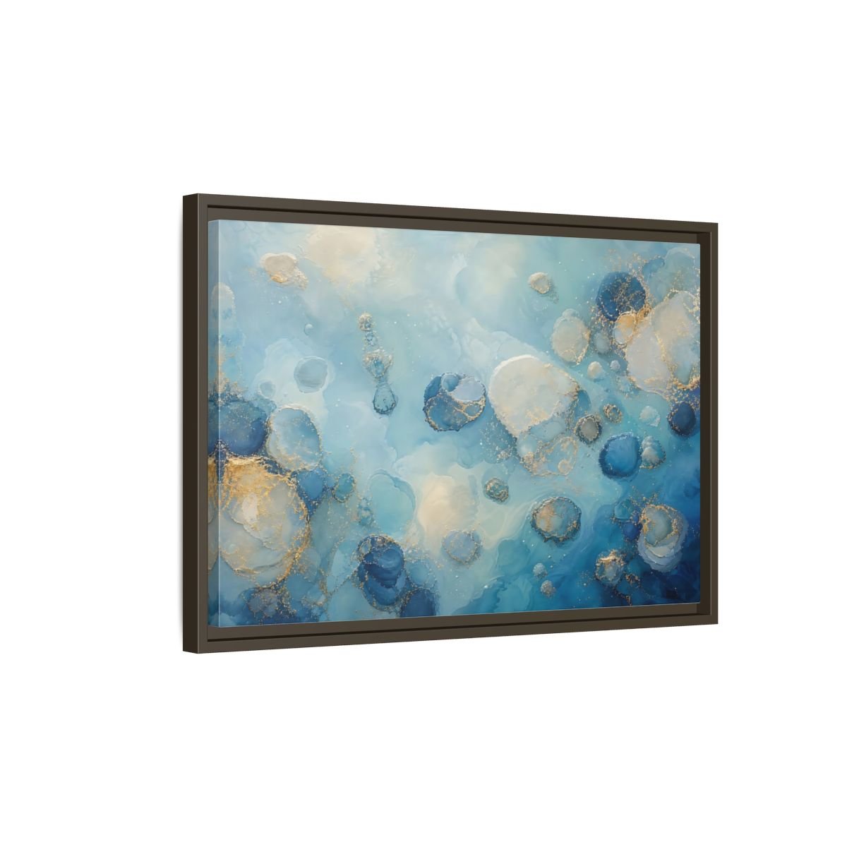 Abstract Fluid Cells Blue And Gold Framed Canvas Print – Living Room, Above Couch - YesArtYes
