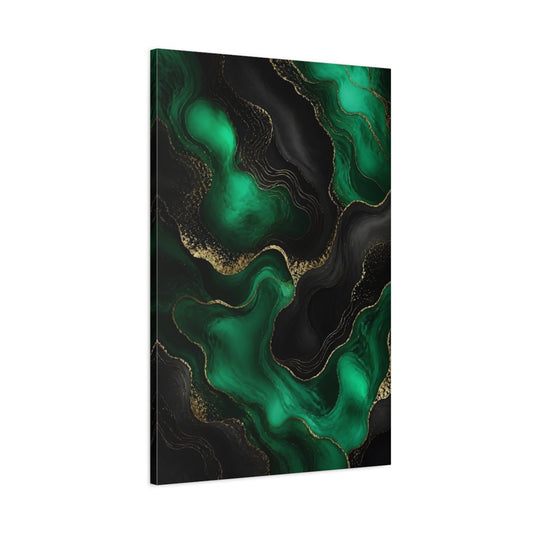 Abstract Fluid Emerald Green Gold Canvas Wall Art Print – Living Room Decor, Above Fireplace - YesArtYes