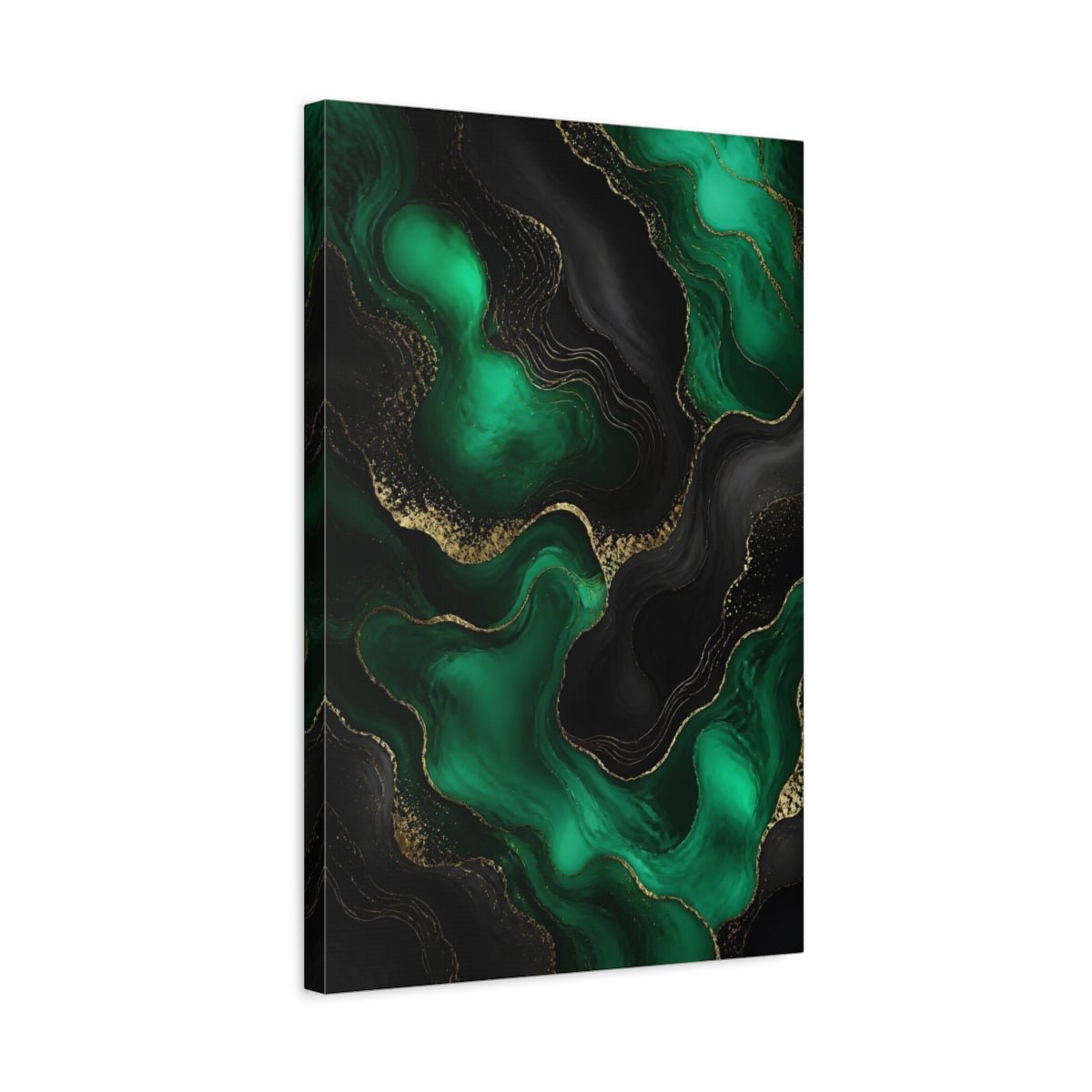 Abstract Fluid Emerald Green Gold Canvas Wall Art Print – Living Room Decor, Above Fireplace - YesArtYes
