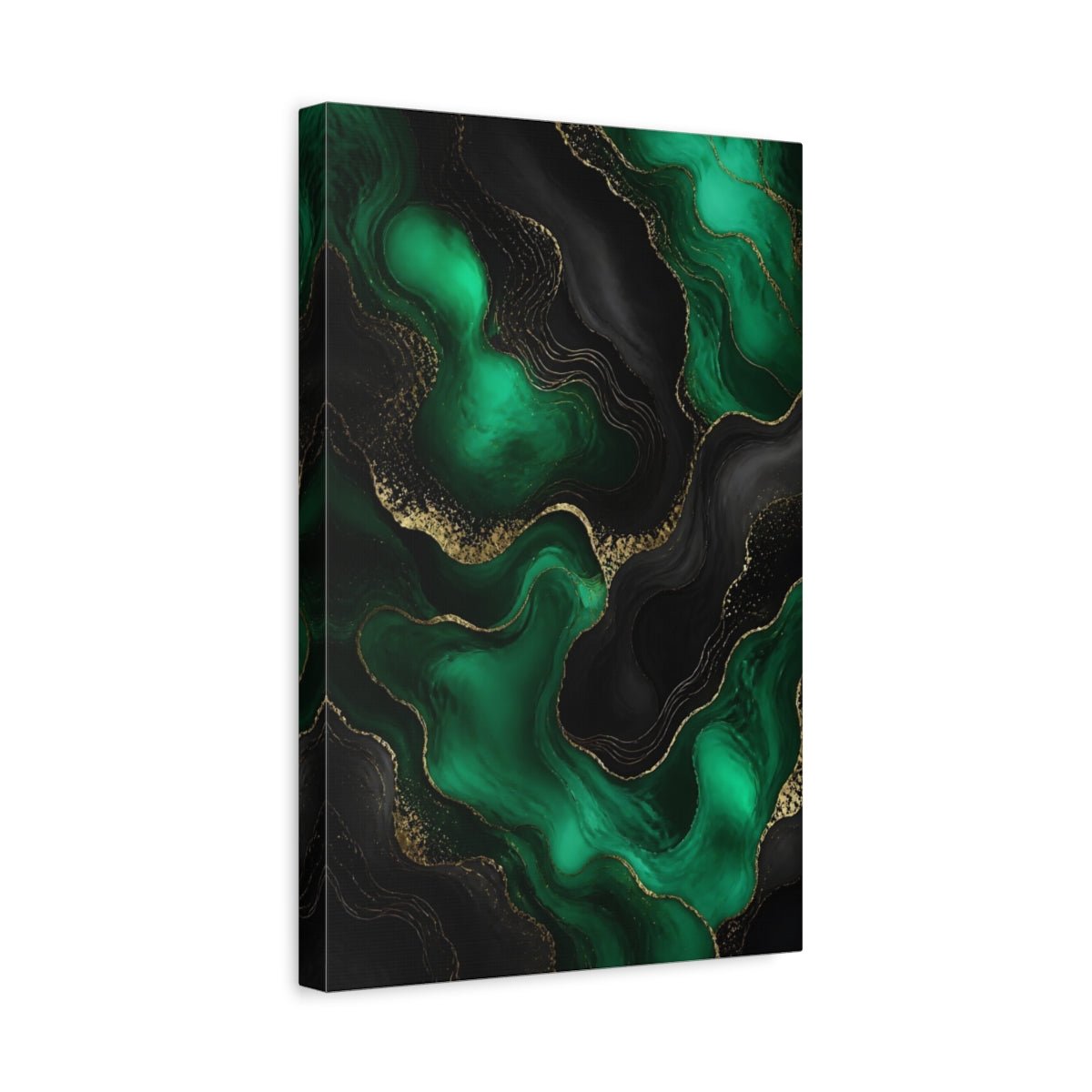 Abstract Fluid Emerald Green Gold Canvas Wall Art Print – Living Room Decor, Above Fireplace - YesArtYes