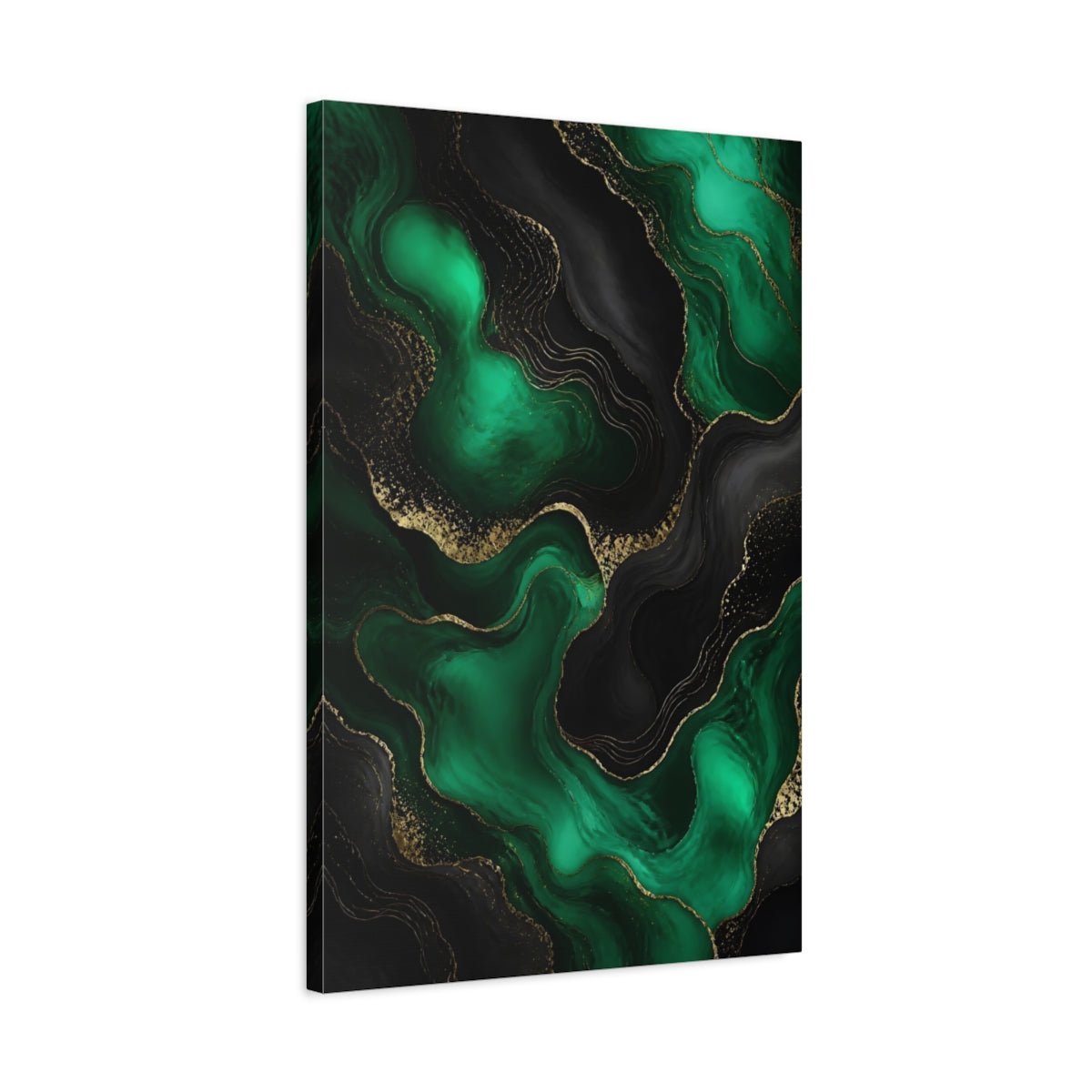 Abstract Fluid Emerald Green Gold Canvas Wall Art Print – Living Room Decor, Above Fireplace - YesArtYes