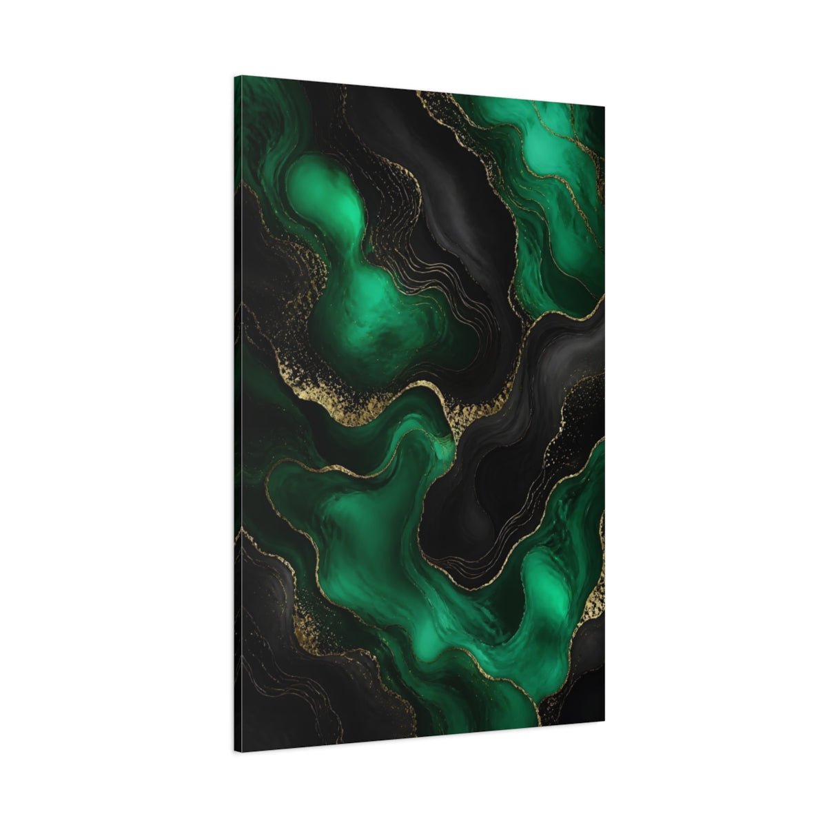 Abstract Fluid Emerald Green Gold Canvas Wall Art Print – Living Room Decor, Above Fireplace - YesArtYes