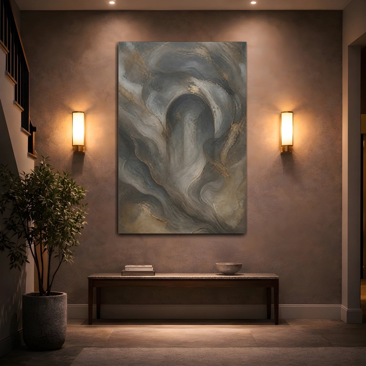 Abstract Fluid Forms Gray And Gold Canvas Print – modern Decor for Living Room, Above Couch - YesArtYes