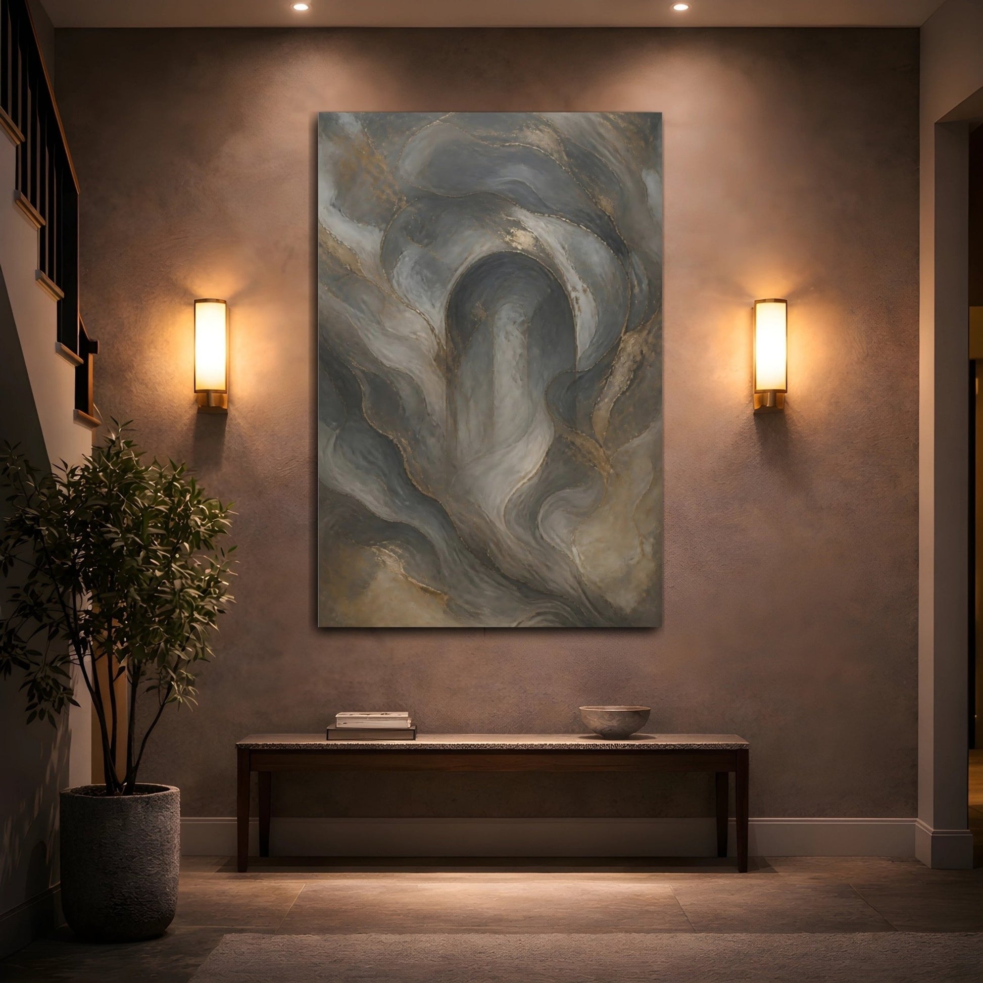 Abstract Fluid Forms Gray And Gold Canvas Print – modern Decor for Living Room, Above Couch - YesArtYes