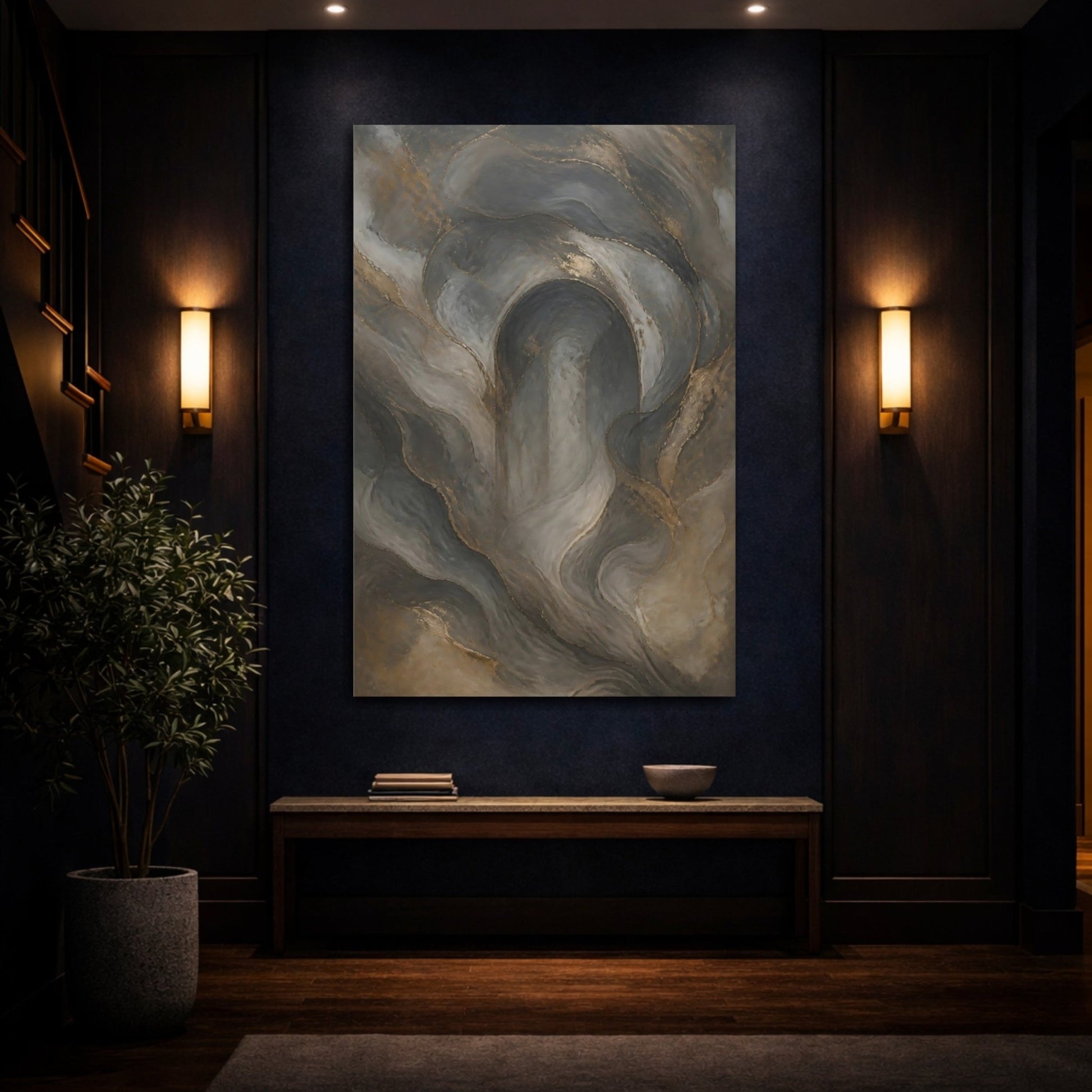 Abstract Fluid Forms Gray And Gold Canvas Print – modern Decor for Living Room, Above Couch - YesArtYes