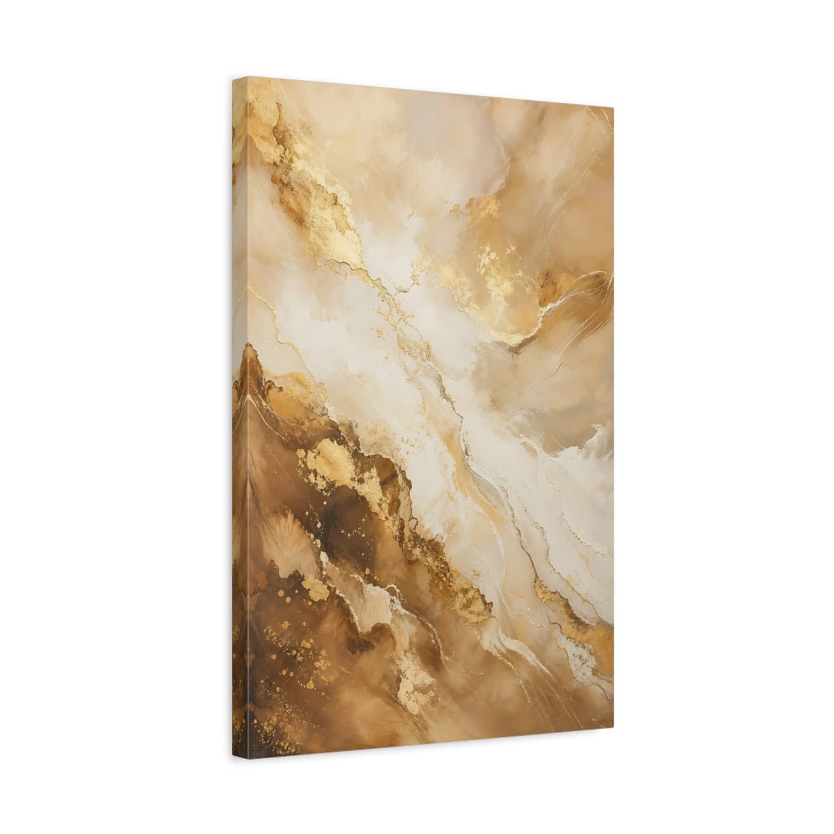 Abstract Fluid Gold And Beige Canvas Wall Art Print – Living Room, Above Couch - YesArtYes