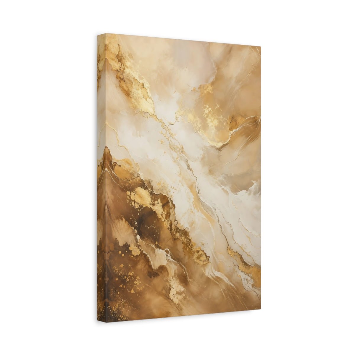 Abstract Fluid Gold And Beige Canvas Wall Art Print – Living Room, Above Couch - YesArtYes