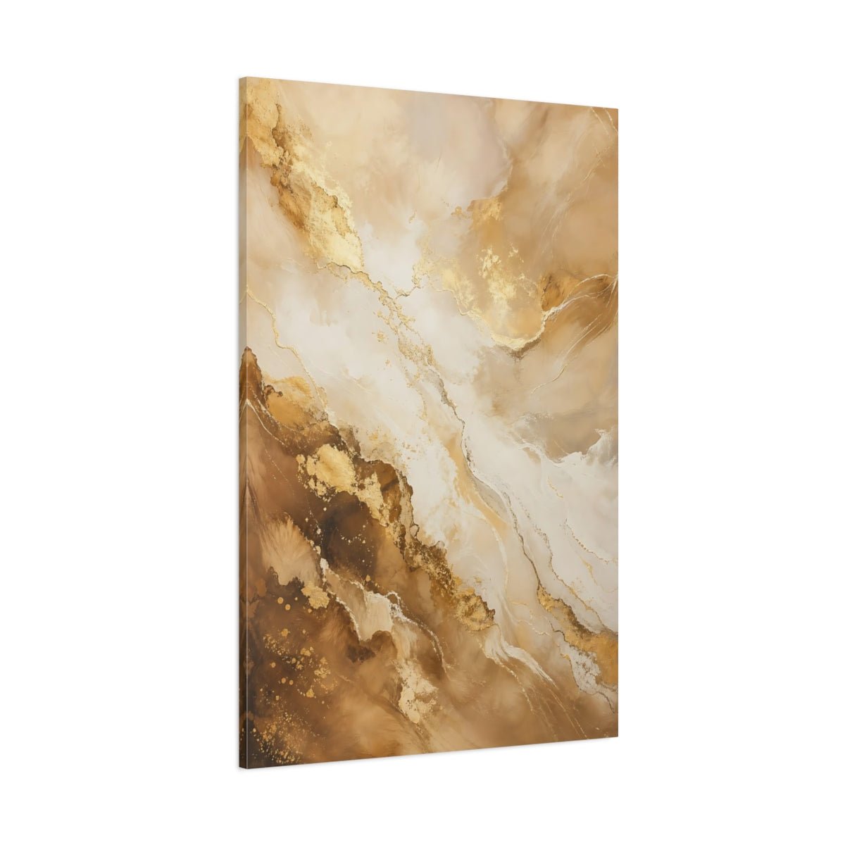 Abstract Fluid Gold And Beige Canvas Wall Art Print – Living Room, Above Couch - YesArtYes