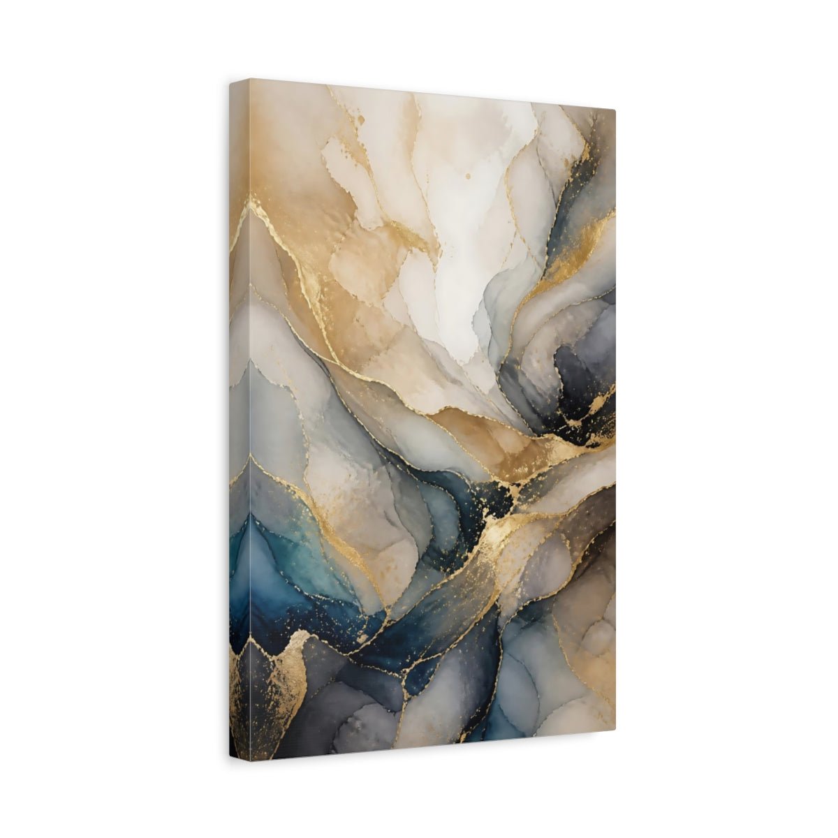 Abstract Fluid Gold And Blue Canvas Print – Living Room, Above Console Table - YesArtYes