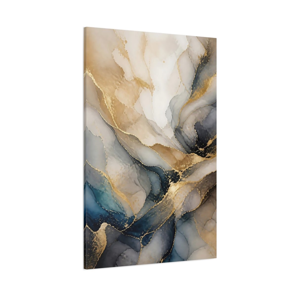 Abstract Fluid Gold And Blue Canvas Print – Living Room, Above Console Table - YesArtYes