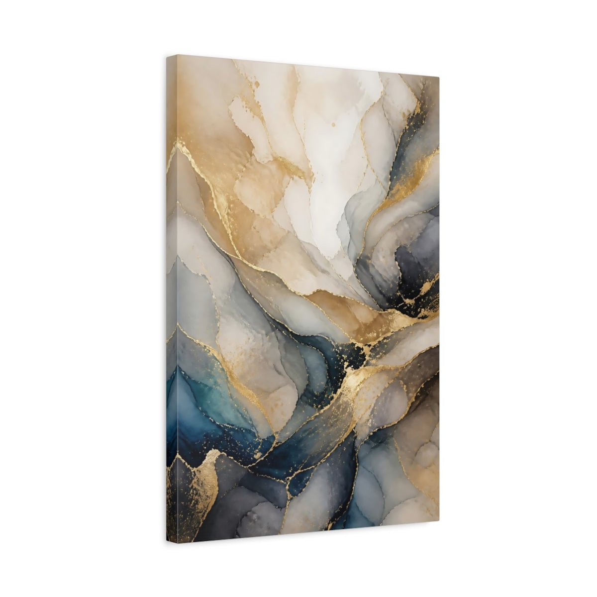 Abstract Fluid Gold And Blue Canvas Print – Living Room, Above Console Table - YesArtYes
