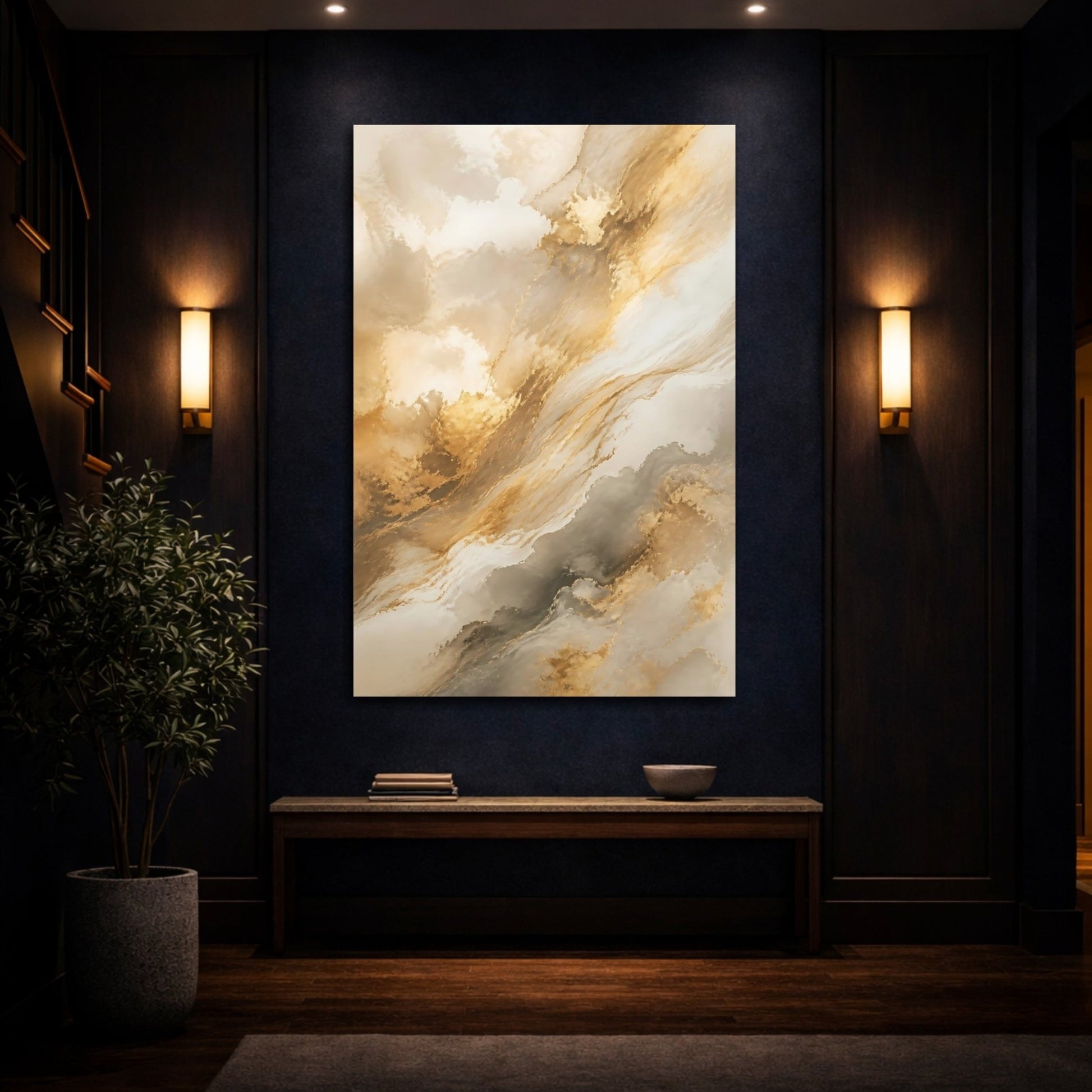 Abstract Fluid Gold And Grey Canvas Print – Living Room, Above Couch, - YesArtYes