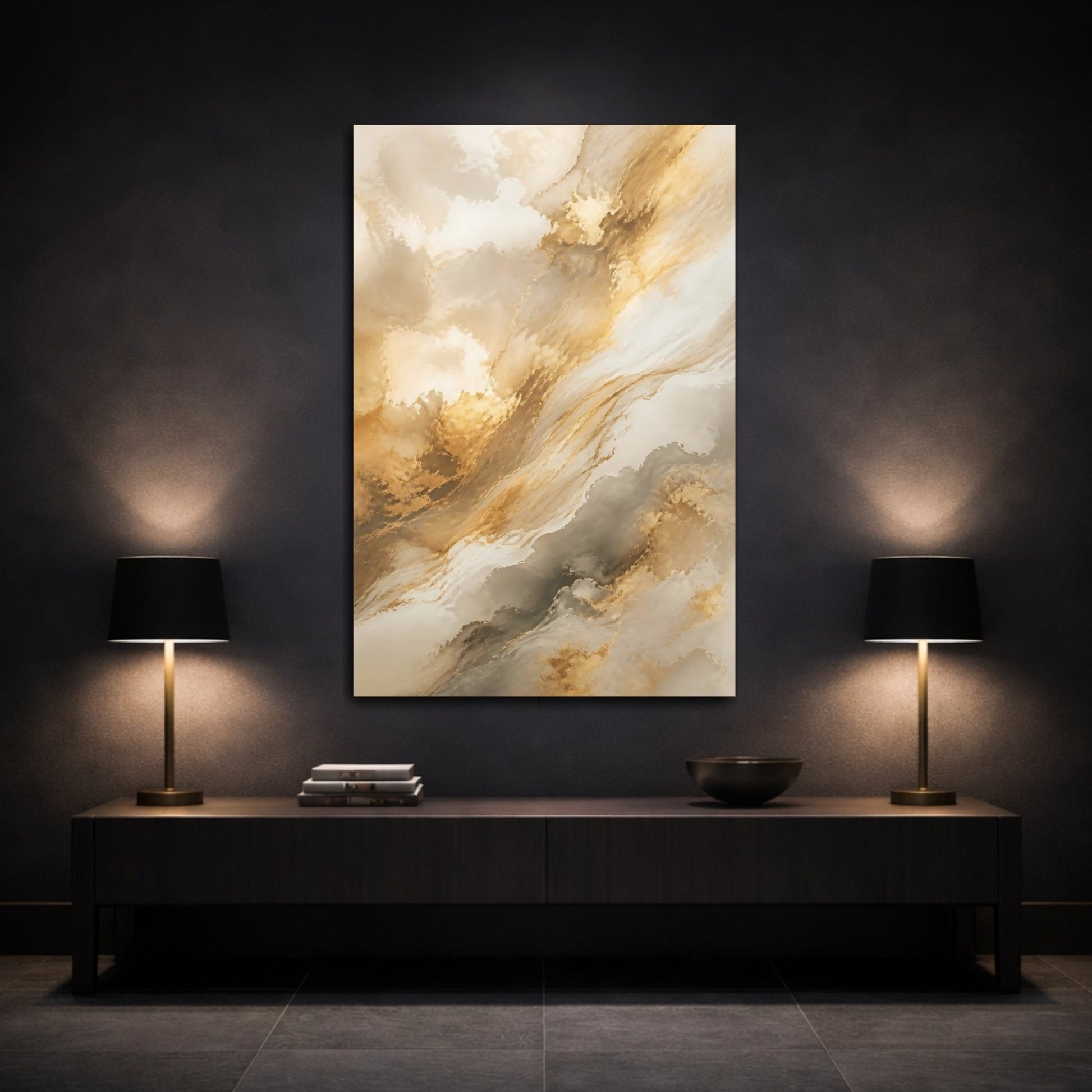 Abstract Fluid Gold And Grey Canvas Print – Living Room, Above Couch, - YesArtYes