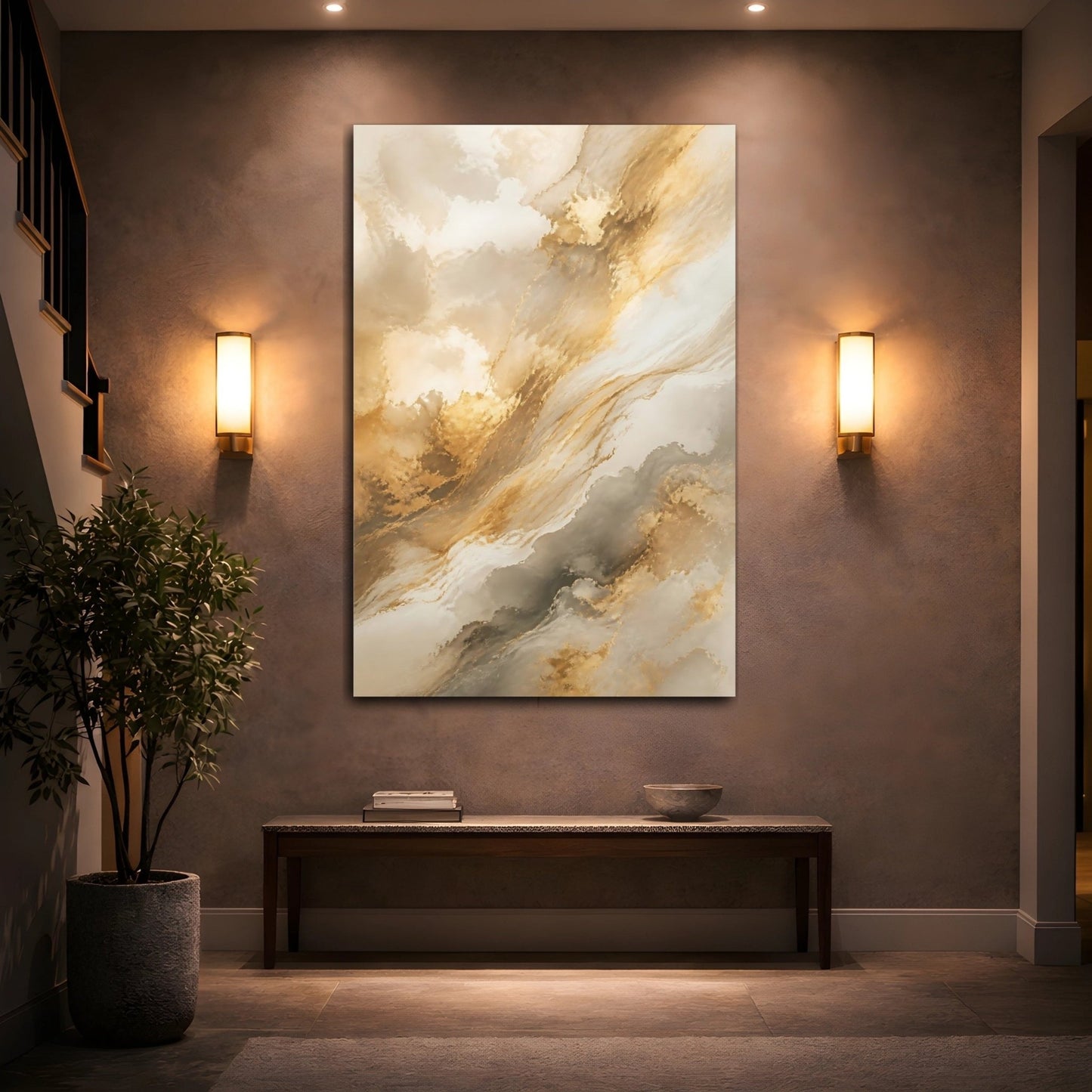 Abstract Fluid Gold And Grey Canvas Print – Living Room, Above Couch, - YesArtYes