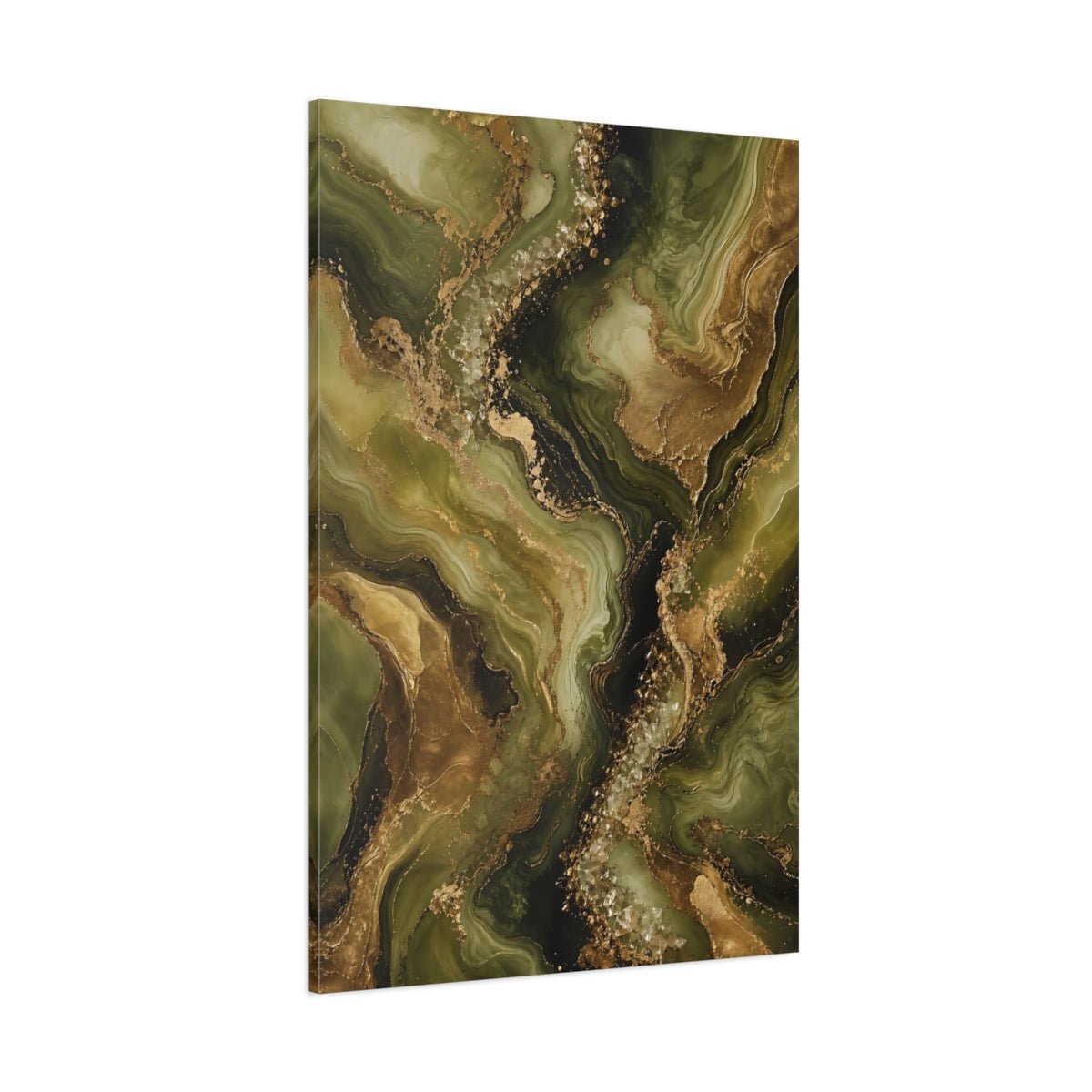 Abstract Fluid Green Gold Canvas Print – Modern Decor for Living Room, Above Sofa - YesArtYes