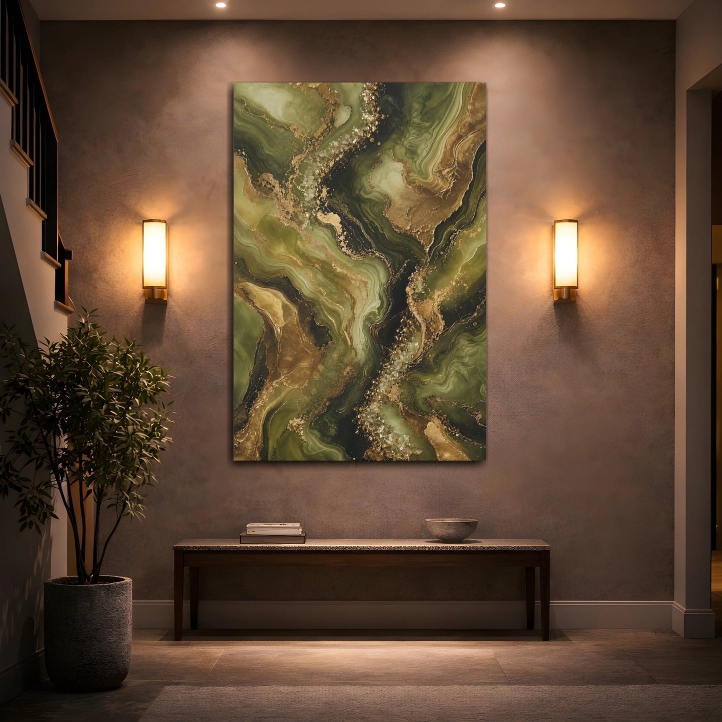 Abstract Fluid Green Gold Canvas Print – Modern Decor for Living Room, Above Sofa - YesArtYes