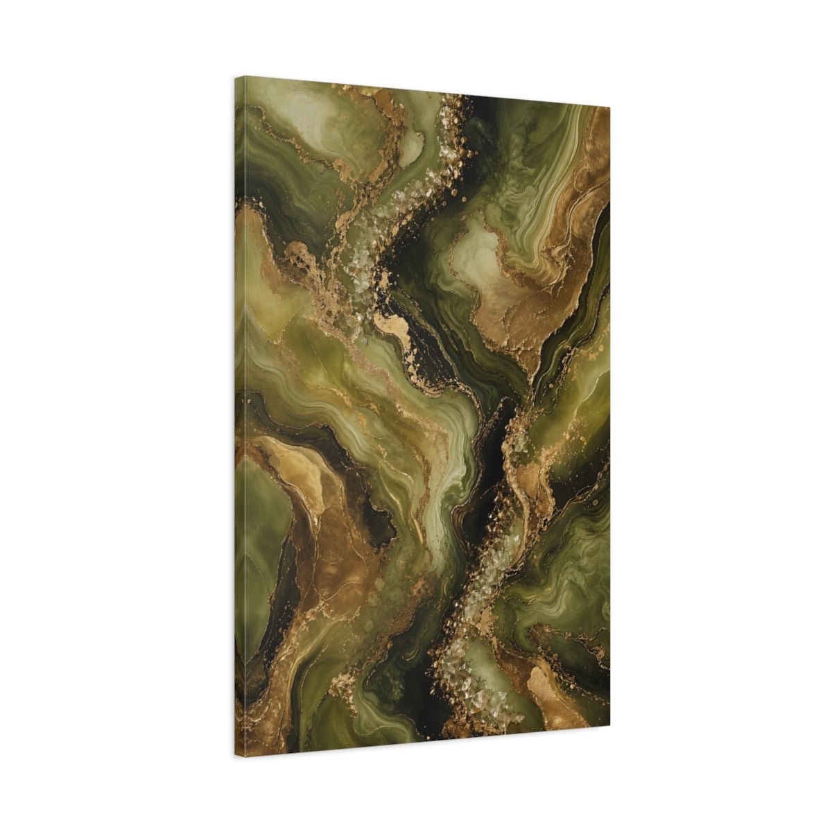 Abstract Fluid Green Gold Canvas Print – Modern Decor for Living Room, Above Sofa - YesArtYes