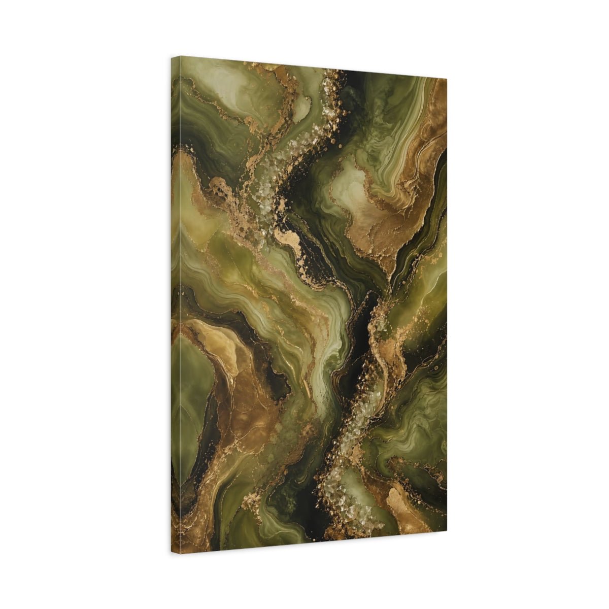 Abstract Fluid Green Gold Canvas Print – Modern Decor for Living Room, Above Sofa - YesArtYes