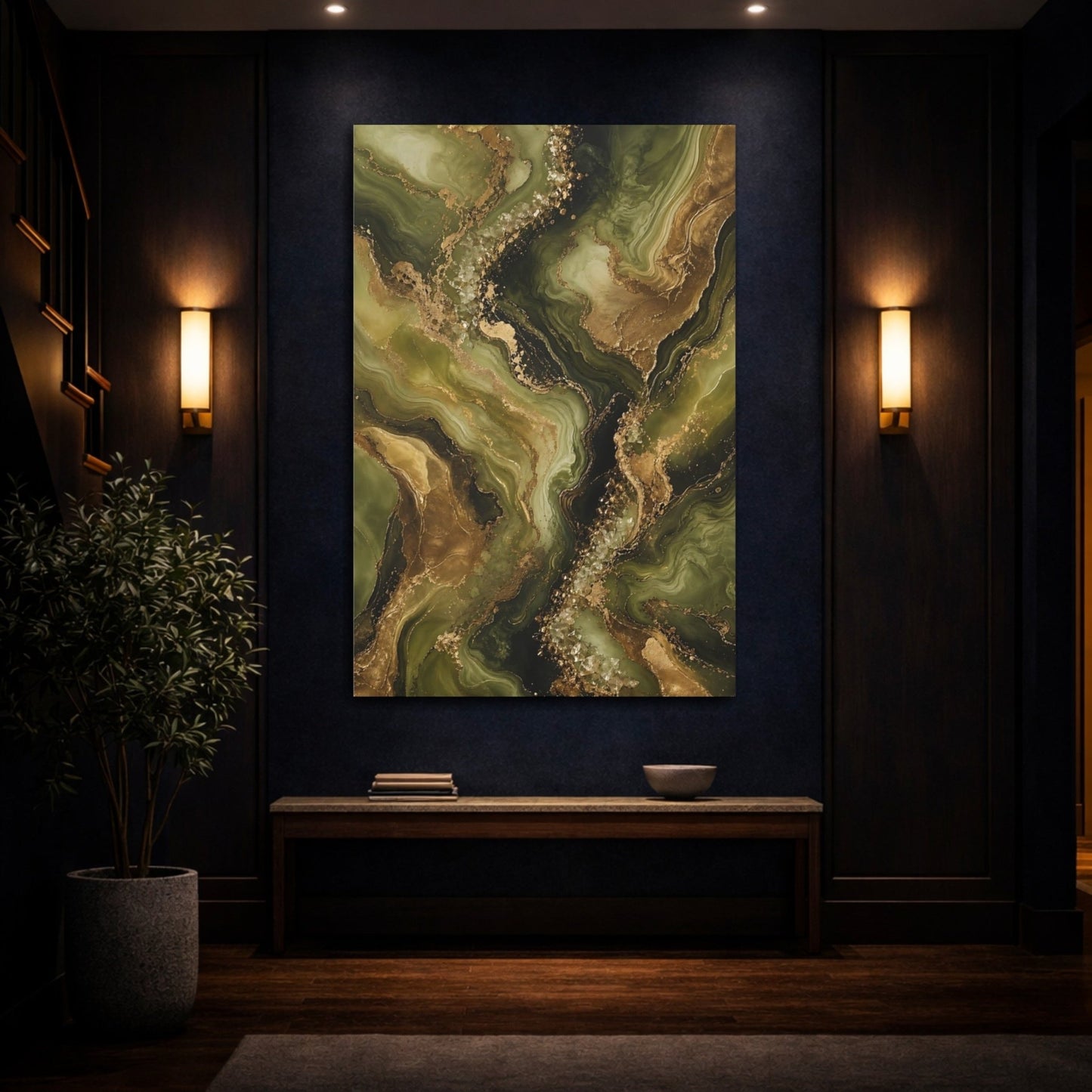 Abstract Fluid Green Gold Canvas Print – Modern Decor for Living Room, Above Sofa - YesArtYes