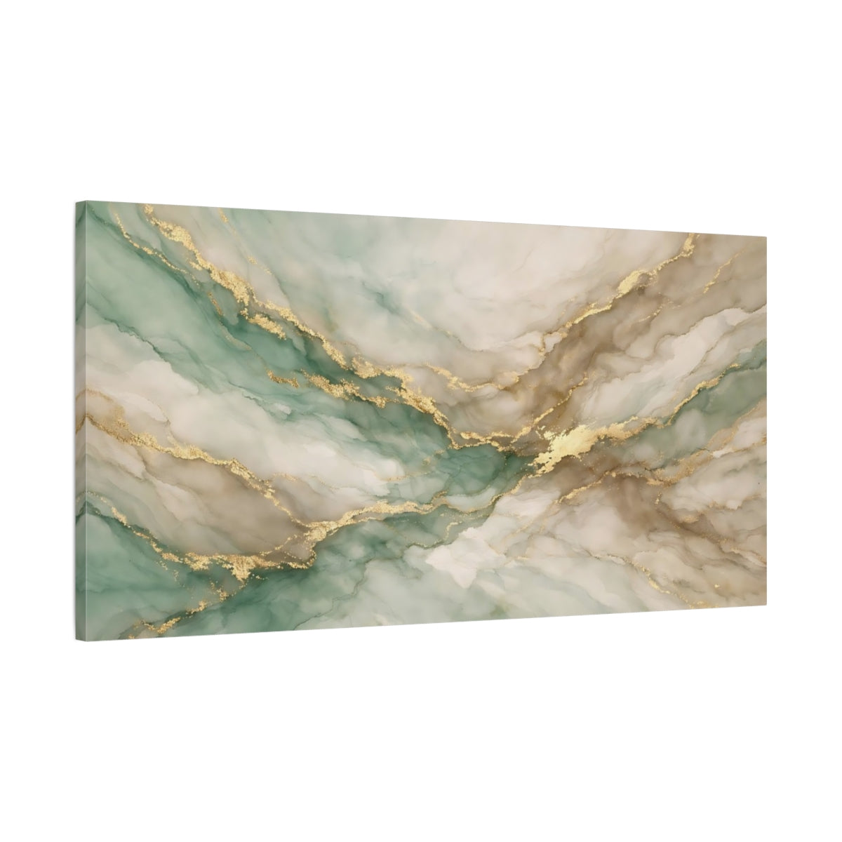Side Mockup 1. Abstract Fluid Abstract Green Gold Abstract shown as stretched canvas wall art