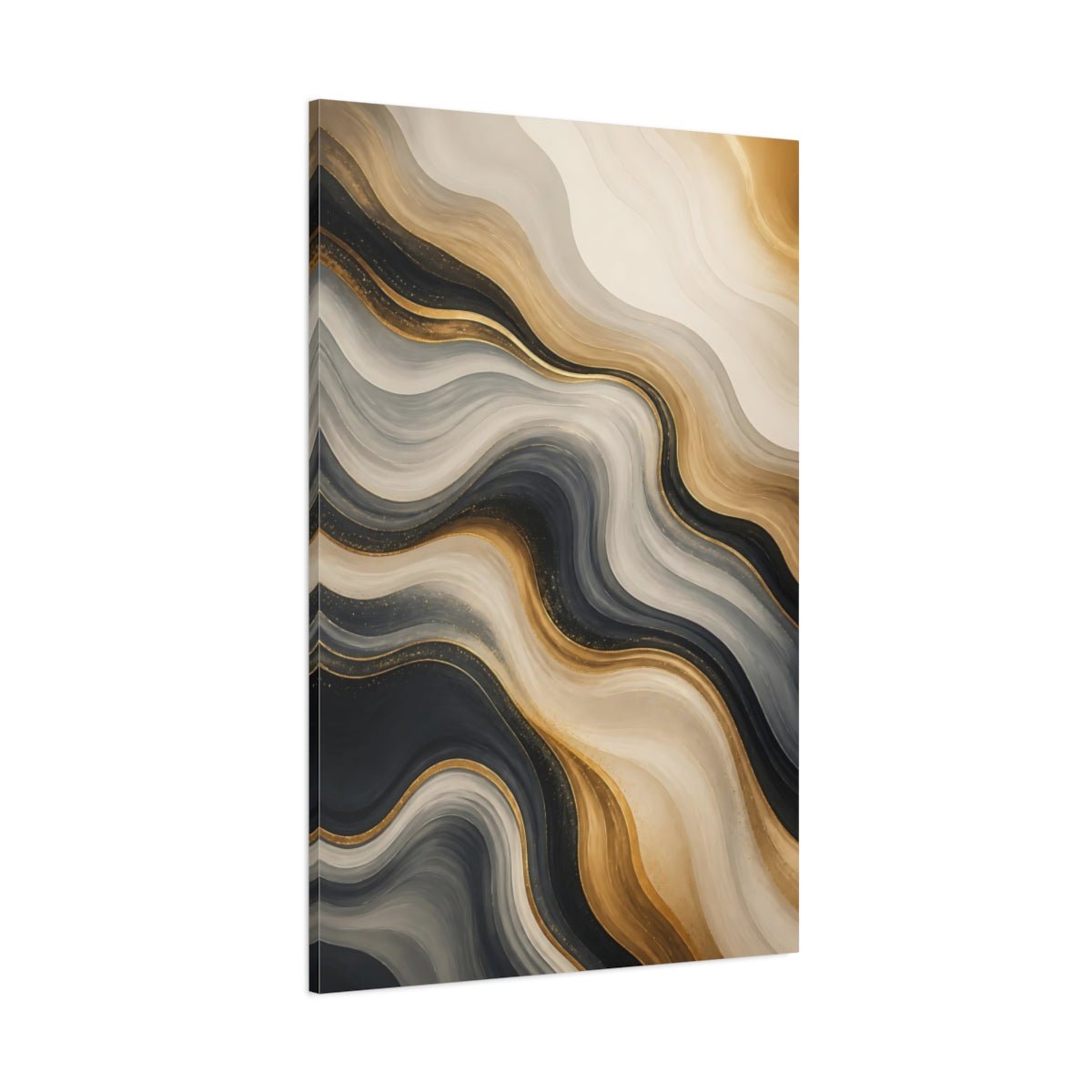 Abstract Fluid Lines Gold Black White Canvas Wall Art Print – Modern Living Room, Above Couch - YesArtYes