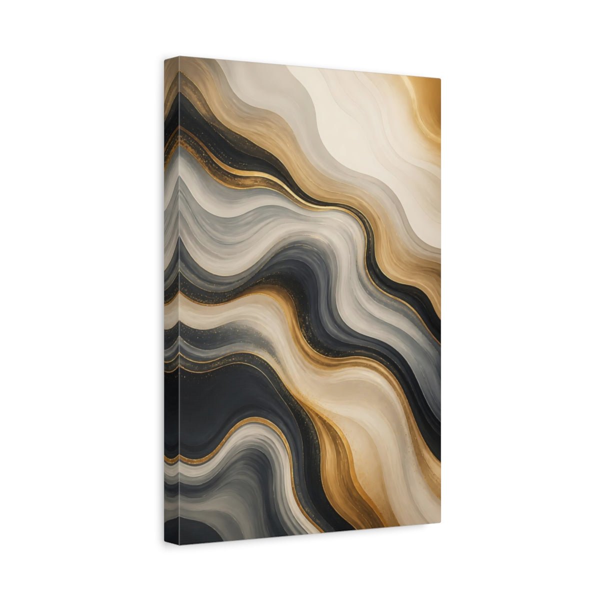 Abstract Fluid Lines Gold Black White Canvas Wall Art Print – Modern Living Room, Above Couch - YesArtYes