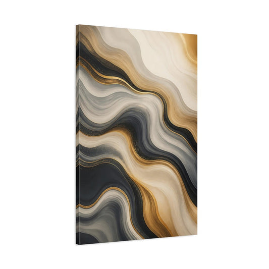 Abstract Fluid Lines Gold Black White Canvas Wall Art Print – Modern Living Room, Above Couch - YesArtYes