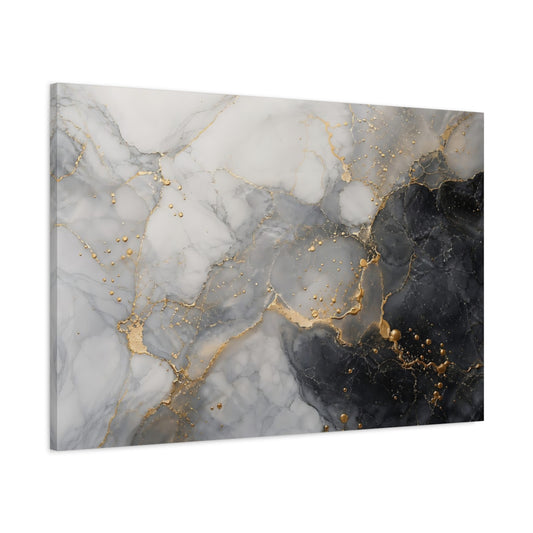 Main Mockup. Abstract Fluid Marble Black White Gold shown as stretched canvas wall art