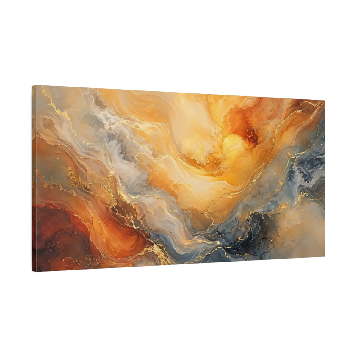 Main Mockup. Abstract Fluid Marble Gold Blue Marble shown as stretched canvas wall art