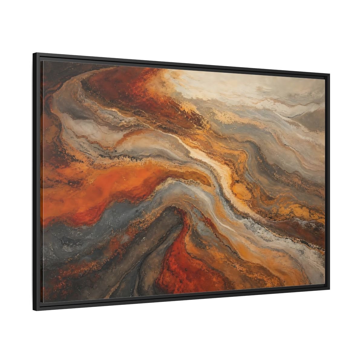 Abstract Fluid Orange And Grey Framed Canvas Print – Living Room, Above Couch, Brown - YesArtYes