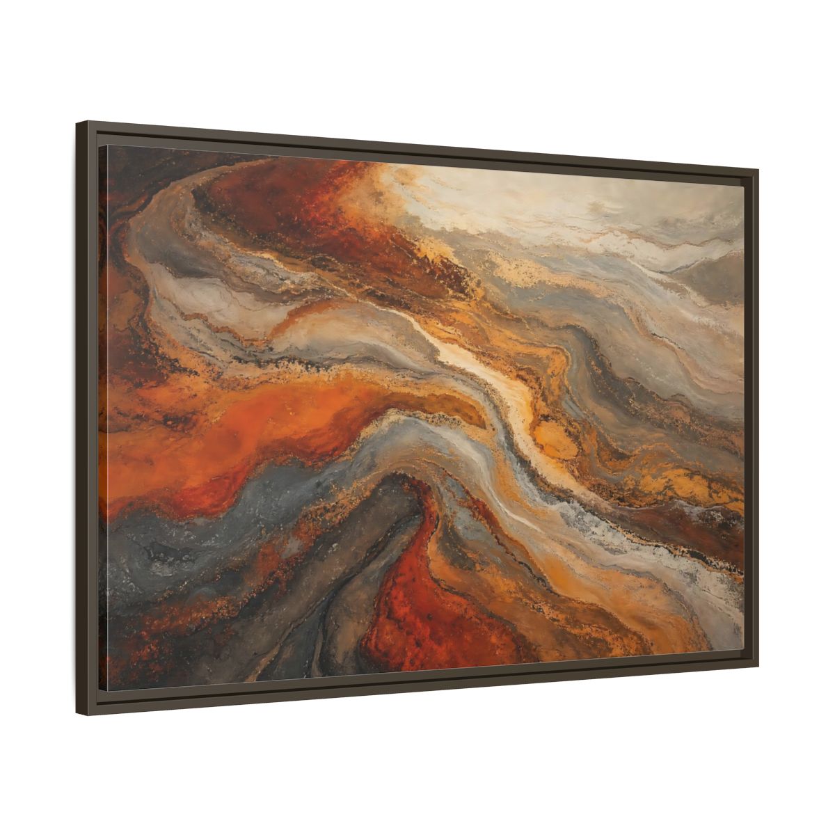 Abstract Fluid Orange And Grey Framed Canvas Print – Living Room, Above Couch, Brown - YesArtYes