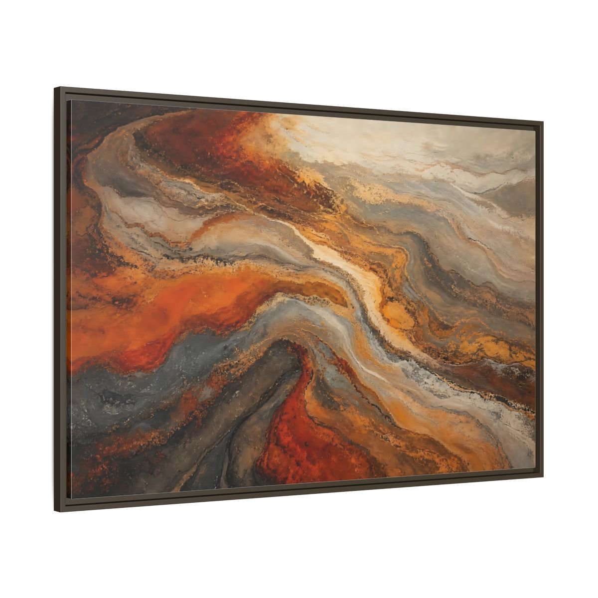Abstract Fluid Orange And Grey Framed Canvas Print – Living Room, Above Couch, Brown - YesArtYes