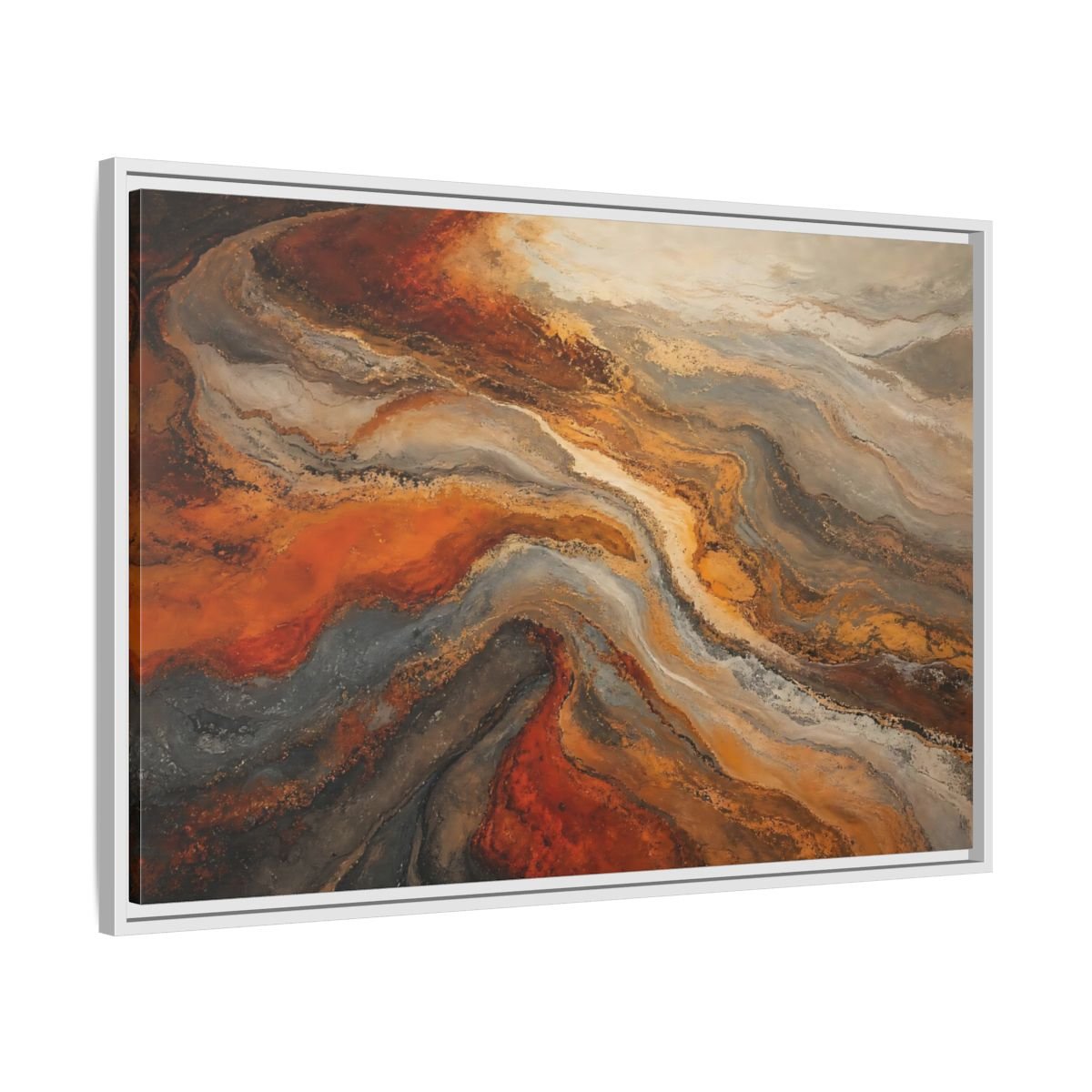 Abstract Fluid Orange And Grey Framed Canvas Print – Living Room, Above Couch, Brown - YesArtYes