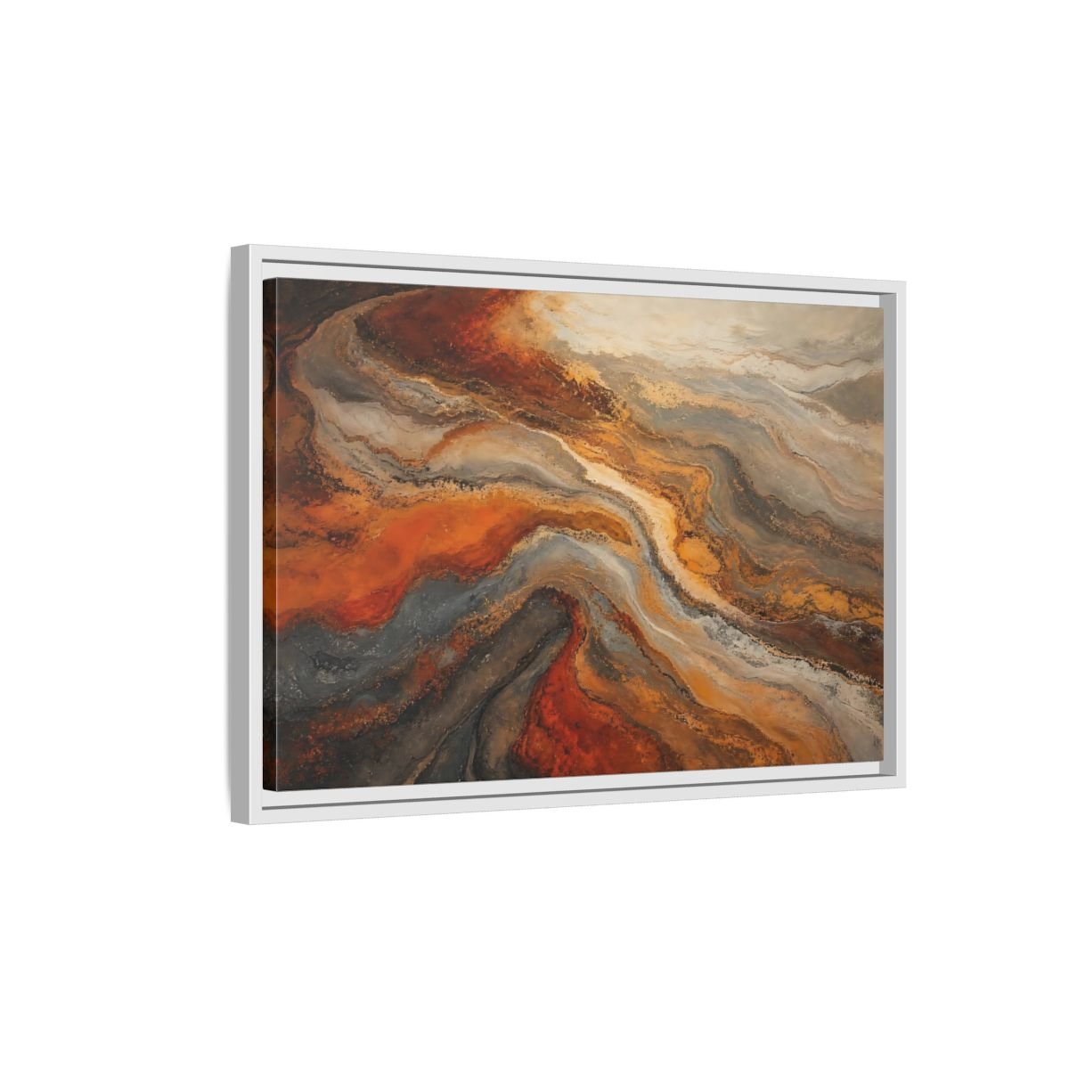 Abstract Fluid Orange And Grey Framed Canvas Print – Living Room, Above Couch, Brown - YesArtYes