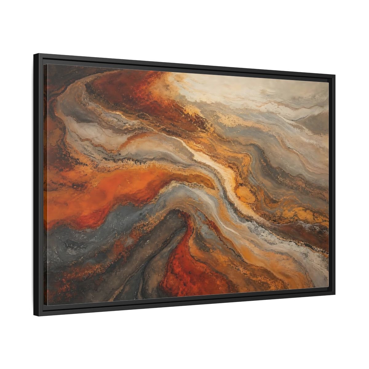 Abstract Fluid Orange And Grey Framed Canvas Print – Living Room, Above Couch, Brown - YesArtYes