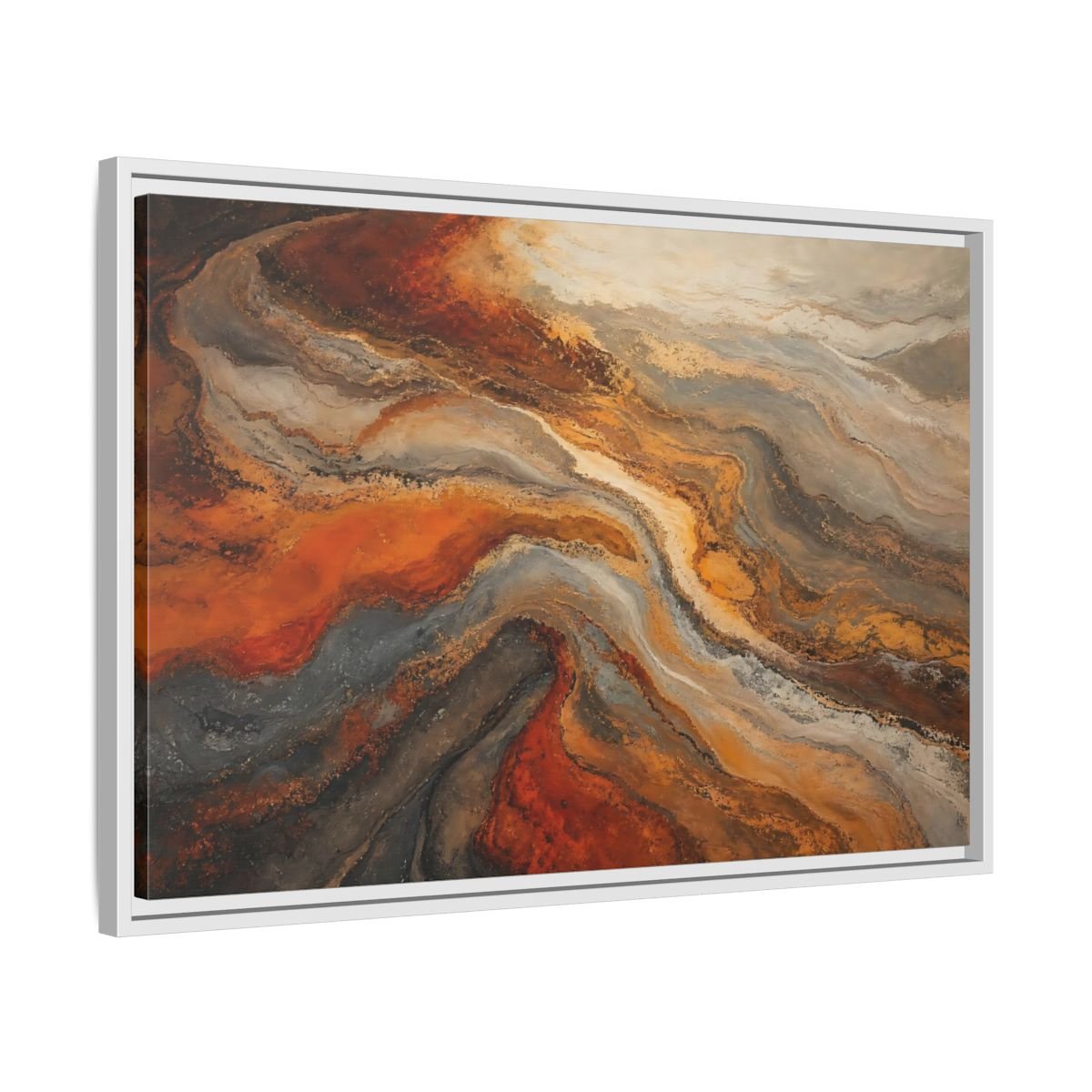 Abstract Fluid Orange And Grey Framed Canvas Print – Living Room, Above Couch, Brown - YesArtYes