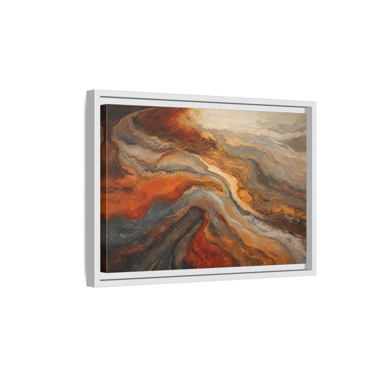 Abstract Fluid Orange And Grey Framed Canvas Print – Living Room, Above Couch, Brown - YesArtYes