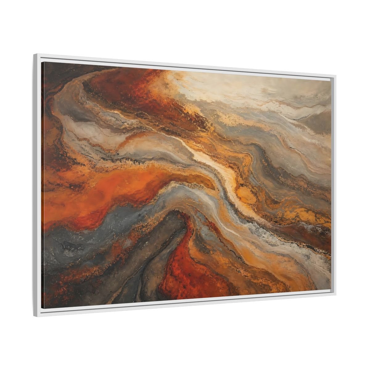 Abstract Fluid Orange And Grey Framed Canvas Print – Living Room, Above Couch, Brown - YesArtYes